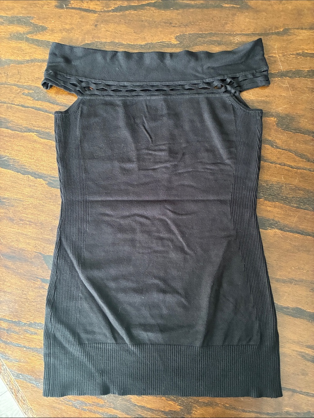 Cache Black off the shoulder Knit Top with Braided Trim